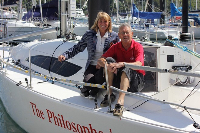 MHYC Commodore Julie Hodder and Peter Sorensen aboard his entry The Philosopher’s Club. © MHYC http://www.mhyc.com.au/
